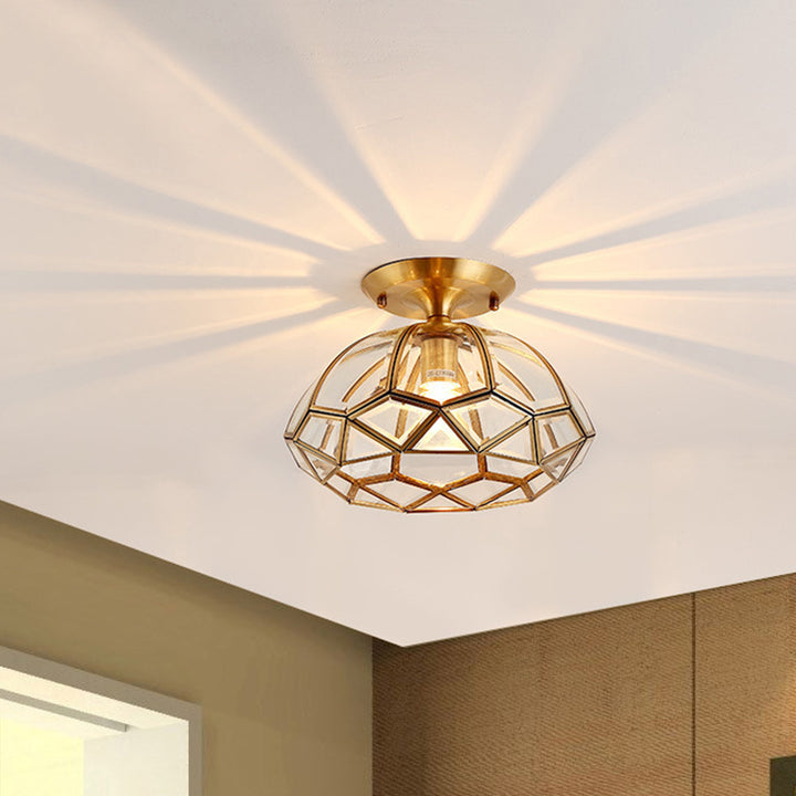 Lustre semi-encastré contemporain en verre de cuivre quadrilatéral polygonal de luxe 1 lumière pour salon 