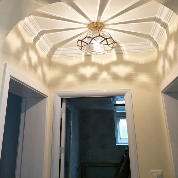 Lustre semi-encastré contemporain en verre de cuivre quadrilatéral polygonal de luxe 1 lumière pour salon 
