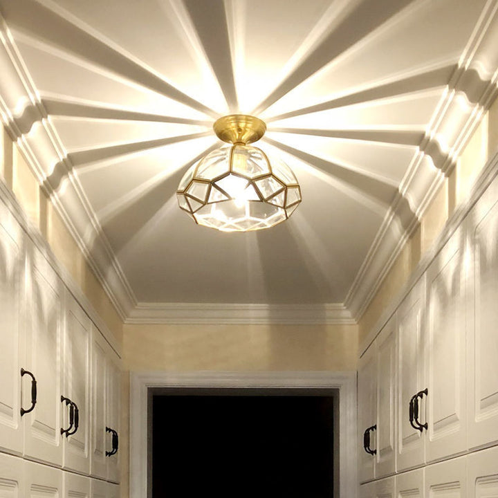 Lustre semi-encastré contemporain en verre de cuivre quadrilatéral polygonal de luxe 1 lumière pour salon 