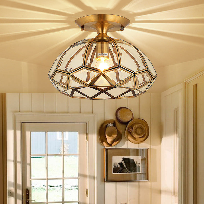 Lustre semi-encastré contemporain en verre de cuivre quadrilatéral polygonal de luxe 1 lumière pour salon 
