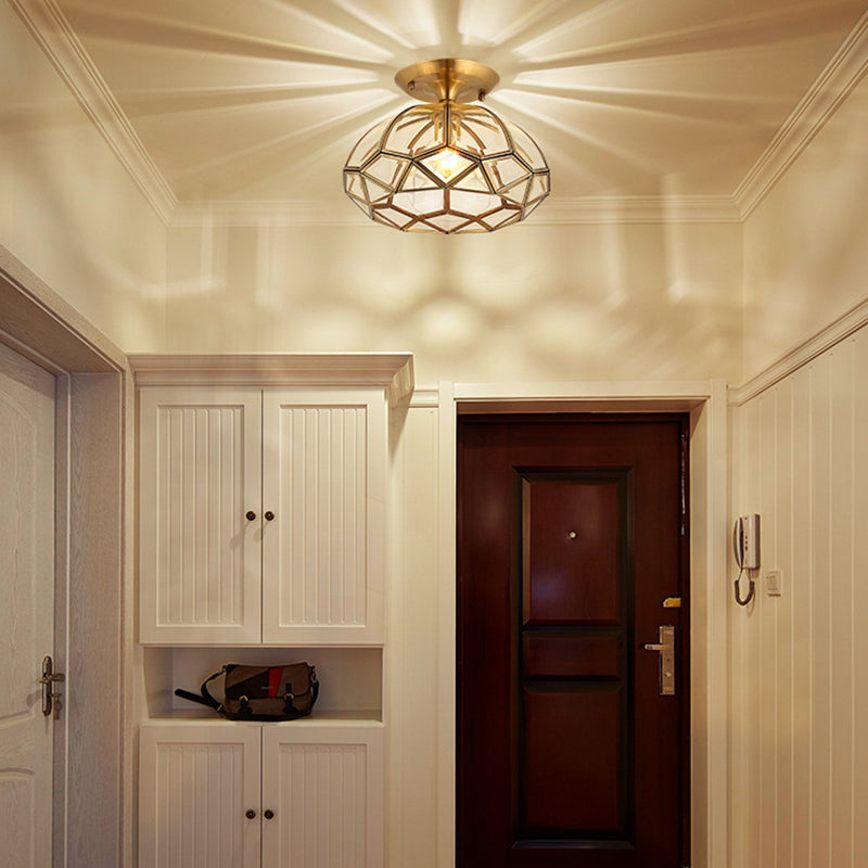 Lustre semi-encastré contemporain en verre de cuivre quadrilatéral polygonal de luxe 1 lumière pour salon 