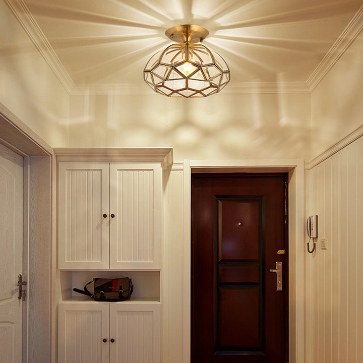 Lustre semi-encastré contemporain en verre de cuivre quadrilatéral polygonal de luxe 1 lumière pour salon 