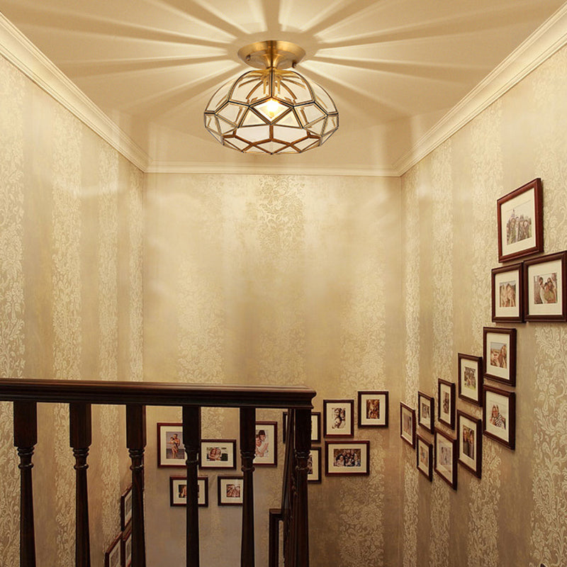 Lustre semi-encastré contemporain en verre de cuivre quadrilatéral polygonal de luxe 1 lumière pour salon 