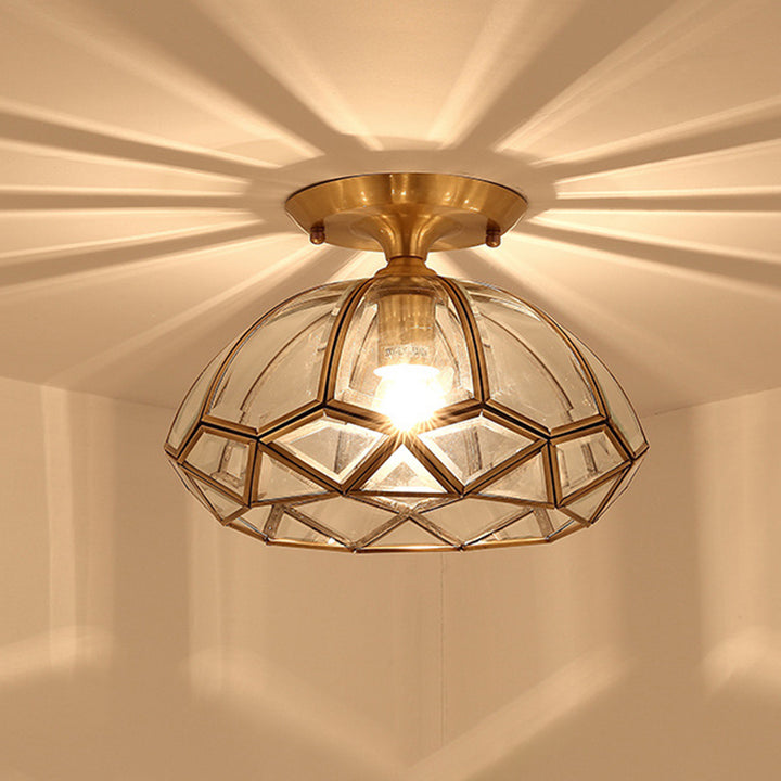 Lustre semi-encastré contemporain en verre de cuivre quadrilatéral polygonal de luxe 1 lumière pour salon 