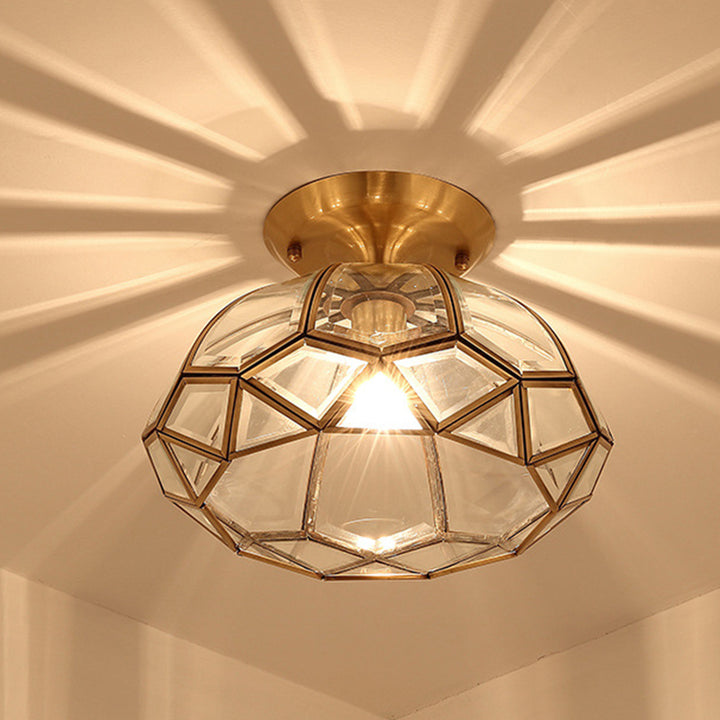 Lustre semi-encastré contemporain en verre de cuivre quadrilatéral polygonal de luxe 1 lumière pour salon 