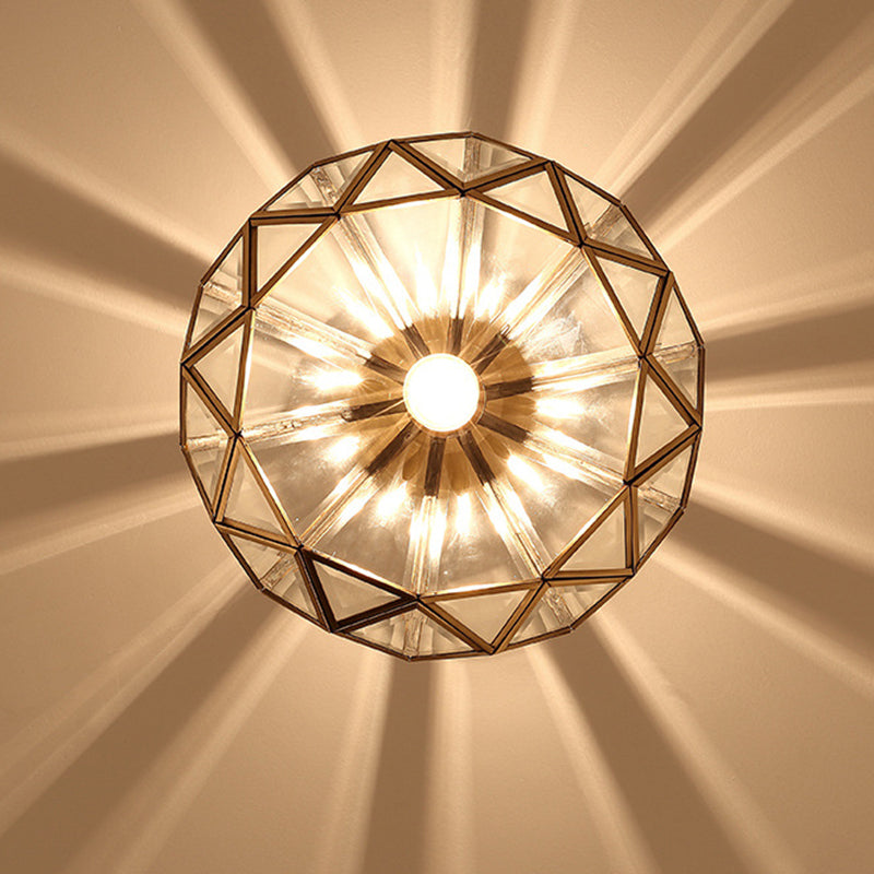 Lustre semi-encastré contemporain en verre de cuivre quadrilatéral polygonal de luxe 1 lumière pour salon 