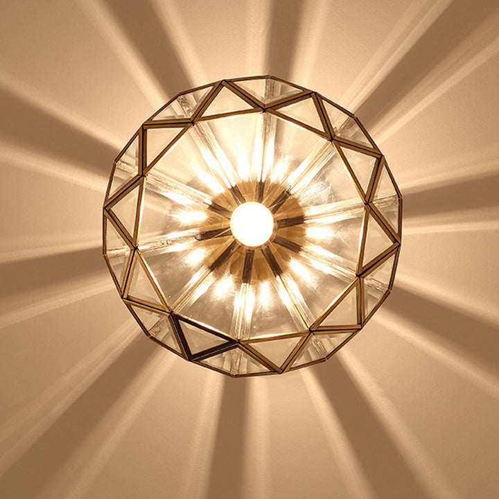 Lustre semi-encastré contemporain en verre de cuivre quadrilatéral polygonal de luxe 1 lumière pour salon 