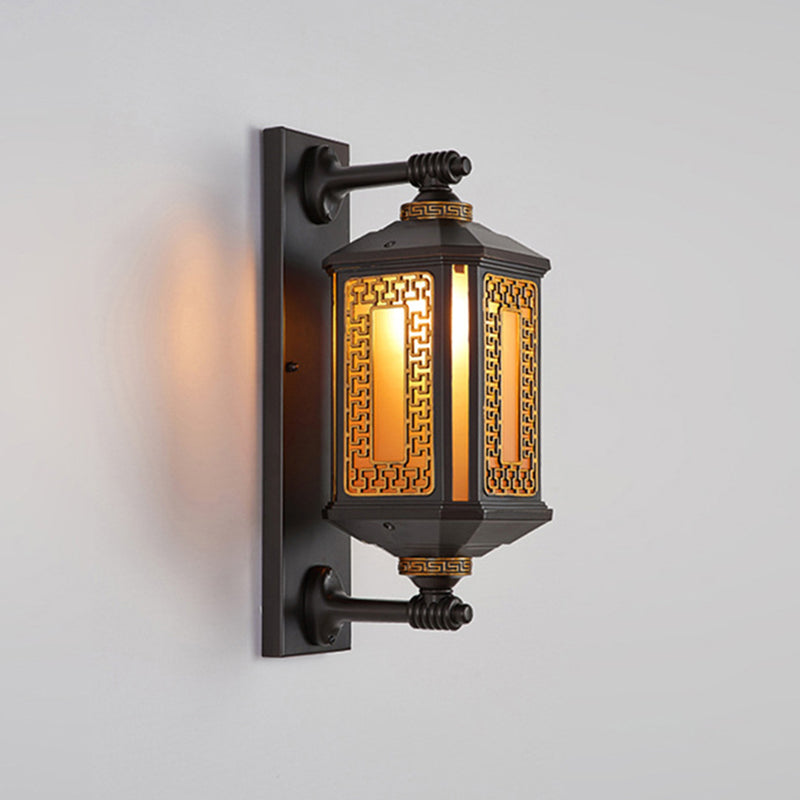 Lanterne rectangulaire chinoise traditionnelle en aluminium et verre à 1 lumière pour applique murale extérieure pour jardin 