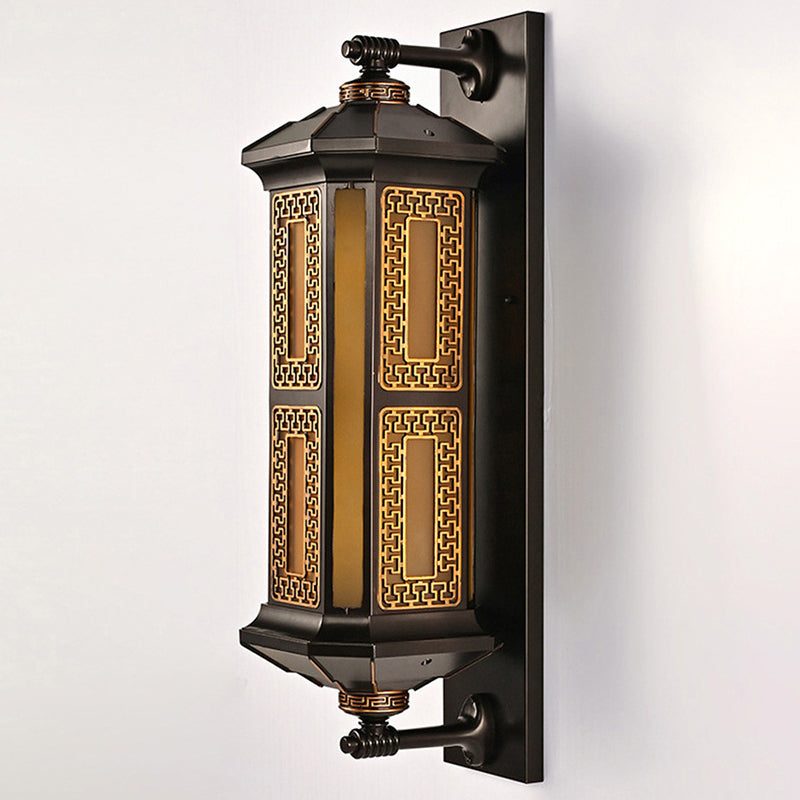 Lanterne rectangulaire chinoise traditionnelle en aluminium et verre à 1 lumière pour applique murale extérieure pour jardin 