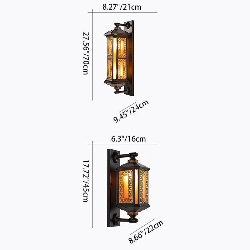 Lanterne rectangulaire chinoise traditionnelle en aluminium et verre à 1 lumière pour applique murale extérieure pour jardin 