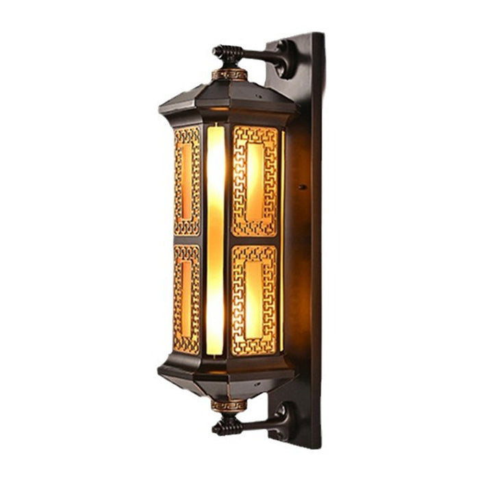 Lanterne rectangulaire chinoise traditionnelle en aluminium et verre à 1 lumière pour applique murale extérieure pour jardin 