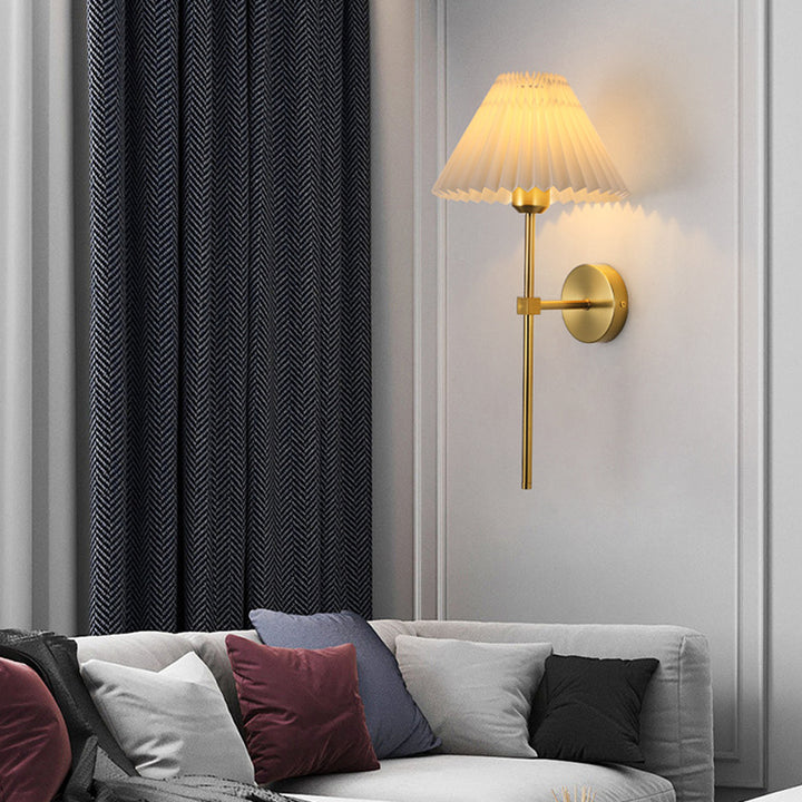 Applique Murale Moderne Minimaliste Cône Trapèze Long Poteau Fer Tissu 1 Lumière Pour Chambre 