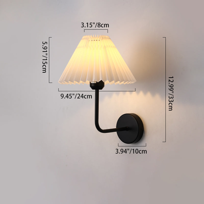 Applique murale moderne minimaliste ronde plissée en tissu de fer à 1 lumière pour chambre 