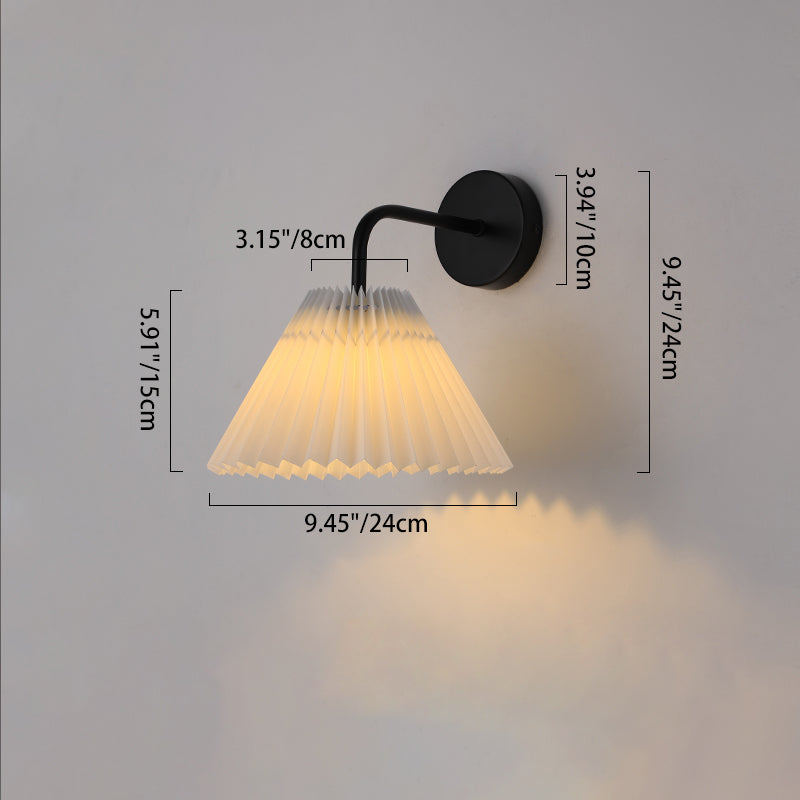 Applique murale moderne minimaliste ronde plissée en tissu de fer à 1 lumière pour chambre 