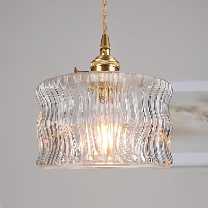 Traditional Vintage Round Cylinder Willow Glass Brass 1-Light Pendant Light For Living Room