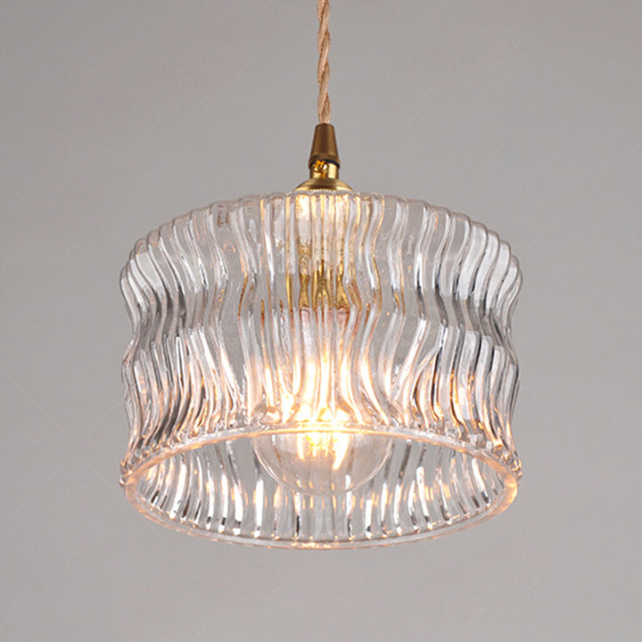 Traditional Vintage Round Cylinder Willow Glass Brass 1-Light Pendant Light For Living Room