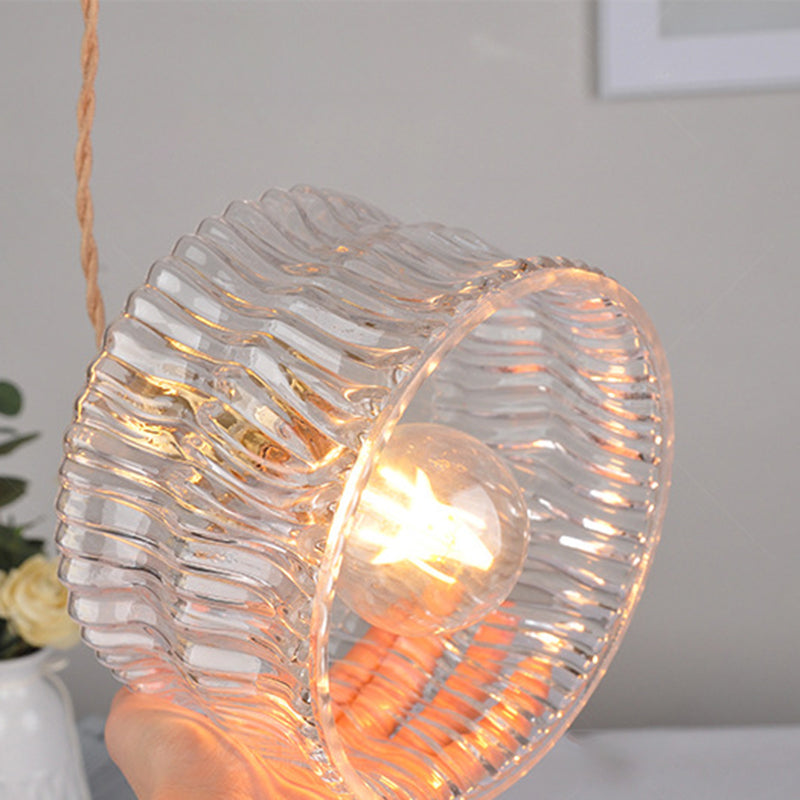 Traditional Vintage Round Cylinder Willow Glass Brass 1-Light Pendant Light For Living Room