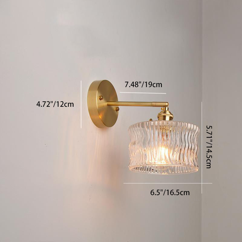 Traditional Vintage Round Cylinder Willow Glass Brass 1-Light Wall Sconce Lamp For Living Room