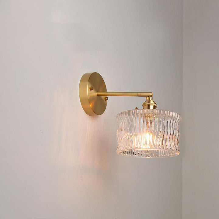 Traditional Vintage Round Cylinder Willow Glass Brass 1-Light Wall Sconce Lamp For Living Room