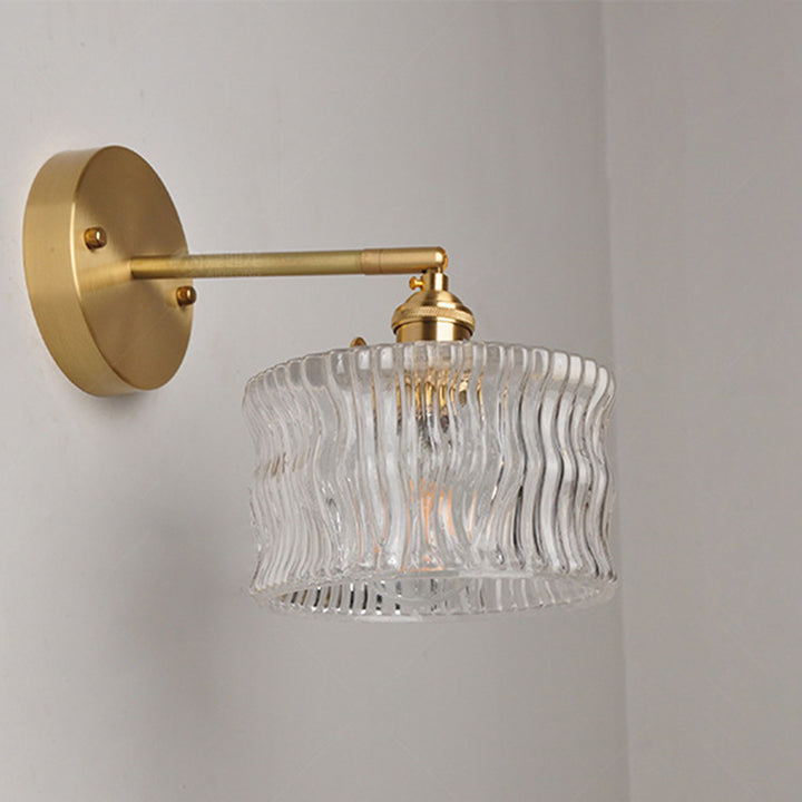 Traditional Vintage Round Cylinder Willow Glass Brass 1-Light Wall Sconce Lamp For Living Room