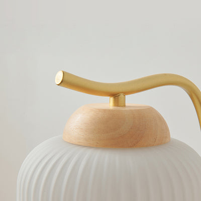 Lámpara de pared de 1 luz de cilindro redondo minimalista moderno con rayas de vidrio y madera para dormitorio 