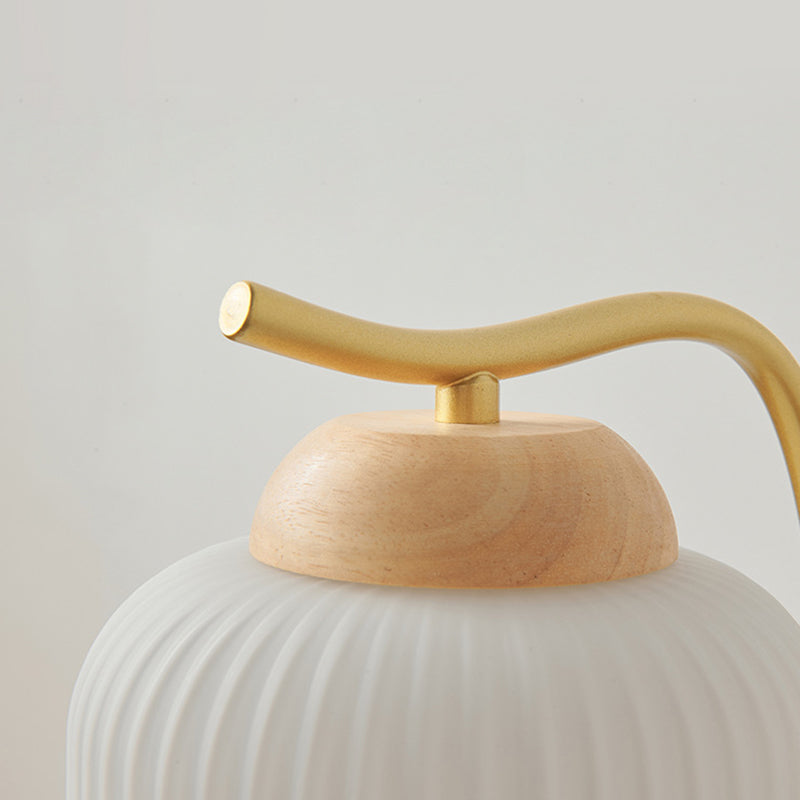 Lámpara de pared de 1 luz de cilindro redondo minimalista moderno con rayas de vidrio y madera para dormitorio 