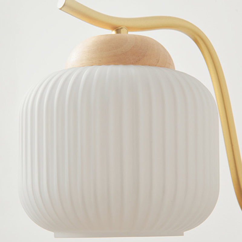 Lámpara de pared de 1 luz de cilindro redondo minimalista moderno con rayas de vidrio y madera para dormitorio 