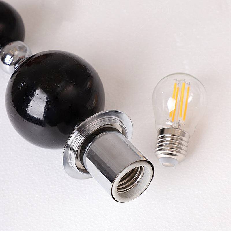 Zeitgenössische nordische runde Multi-Orb-Glas-Holz-Eisen-1-Licht-Wandleuchter-Lampe für Wohnzimmer 