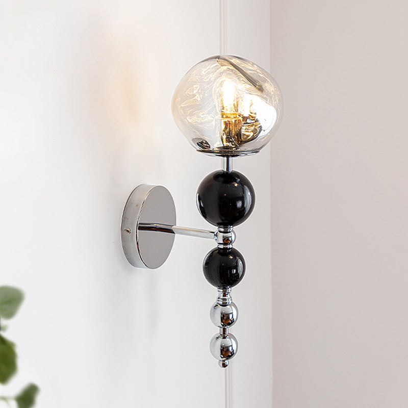 Zeitgenössische nordische runde Multi-Orb-Glas-Holz-Eisen-1-Licht-Wandleuchter-Lampe für Wohnzimmer 