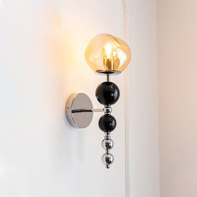 Zeitgenössische nordische runde Multi-Orb-Glas-Holz-Eisen-1-Licht-Wandleuchter-Lampe für Wohnzimmer 