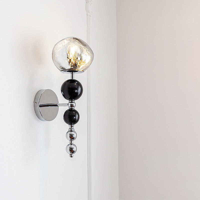 Zeitgenössische nordische runde Multi-Orb-Glas-Holz-Eisen-1-Licht-Wandleuchter-Lampe für Wohnzimmer 