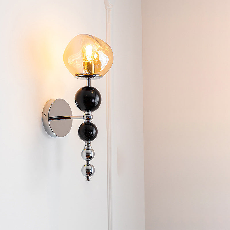Zeitgenössische nordische runde Multi-Orb-Glas-Holz-Eisen-1-Licht-Wandleuchter-Lampe für Wohnzimmer 