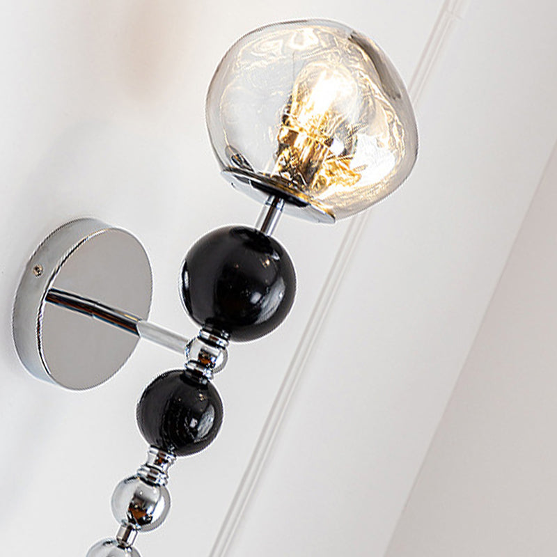Zeitgenössische nordische runde Multi-Orb-Glas-Holz-Eisen-1-Licht-Wandleuchter-Lampe für Wohnzimmer 