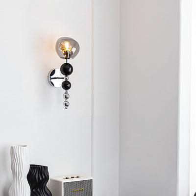 Zeitgenössische nordische runde Multi-Orb-Glas-Holz-Eisen-1-Licht-Wandleuchter-Lampe für Wohnzimmer 