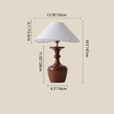 Traditionelle französische runde Vase mit Sockel aus Holz, Stoff und Eisen, 1-flammige Tischlampe für Wohnzimmer 
