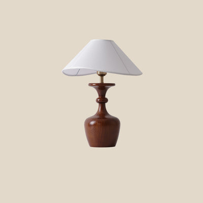 Traditionelle französische runde Vase mit Sockel aus Holz, Stoff und Eisen, 1-flammige Tischlampe für Wohnzimmer 