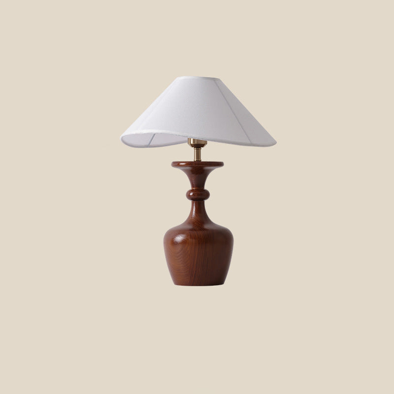 Traditionelle französische runde Vase mit Sockel aus Holz, Stoff und Eisen, 1-flammige Tischlampe für Wohnzimmer 