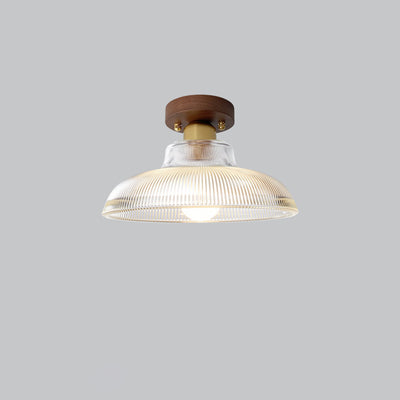 Plafonnier semi-encastré à 1 lumière en bois, cuivre et verre avec cône de fleur rond traditionnel japonais pour salon 