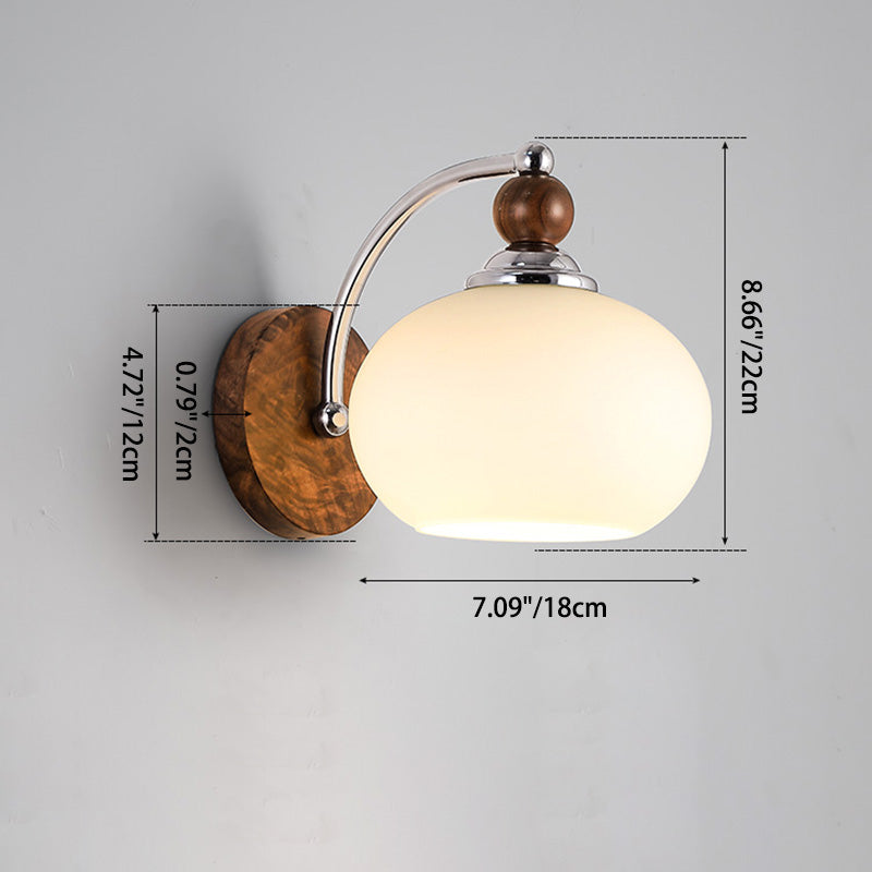 Applique murale traditionnelle vintage ovale en bois, fer et verre à 1 lumière pour chambre 