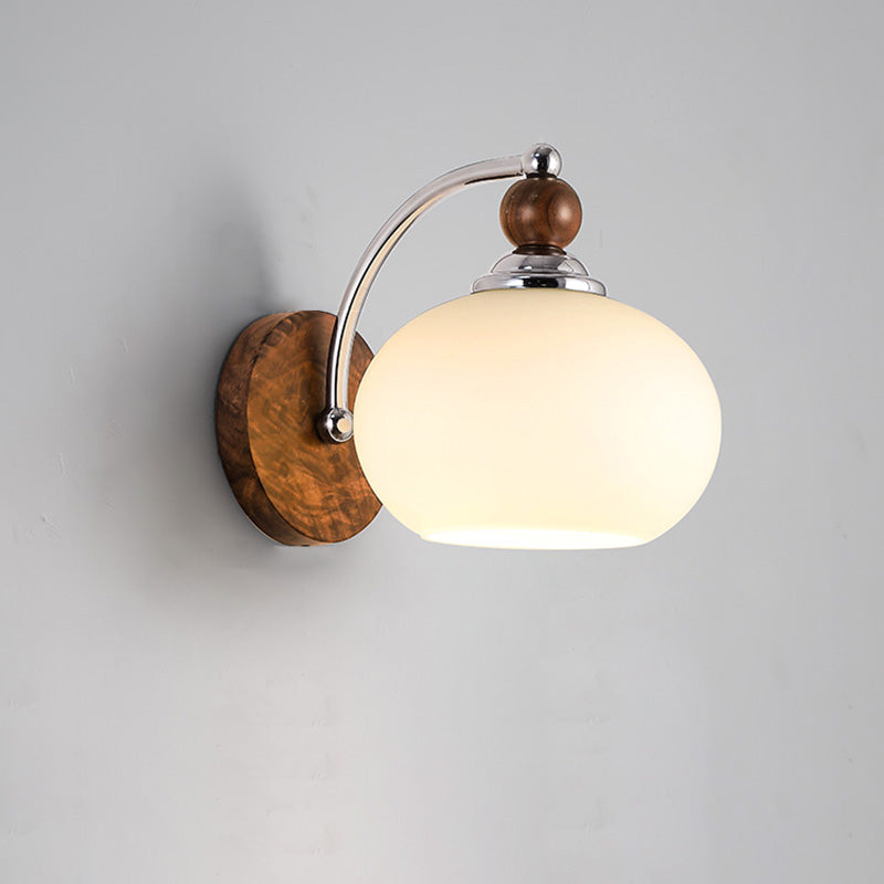 Applique murale traditionnelle vintage ovale en bois, fer et verre à 1 lumière pour chambre 