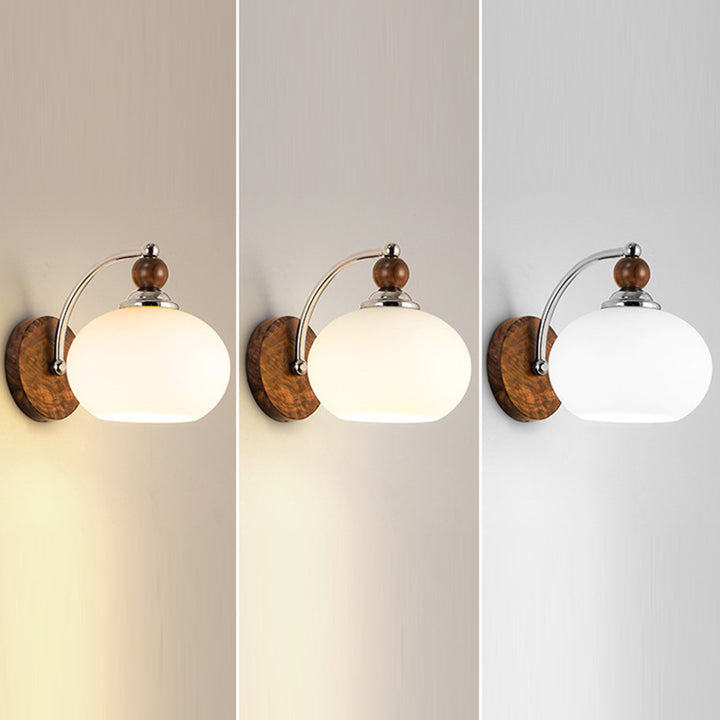 Applique murale traditionnelle vintage ovale en bois, fer et verre à 1 lumière pour chambre 