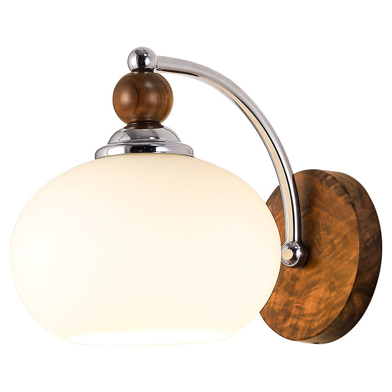 Applique murale traditionnelle vintage ovale en bois, fer et verre à 1 lumière pour chambre 