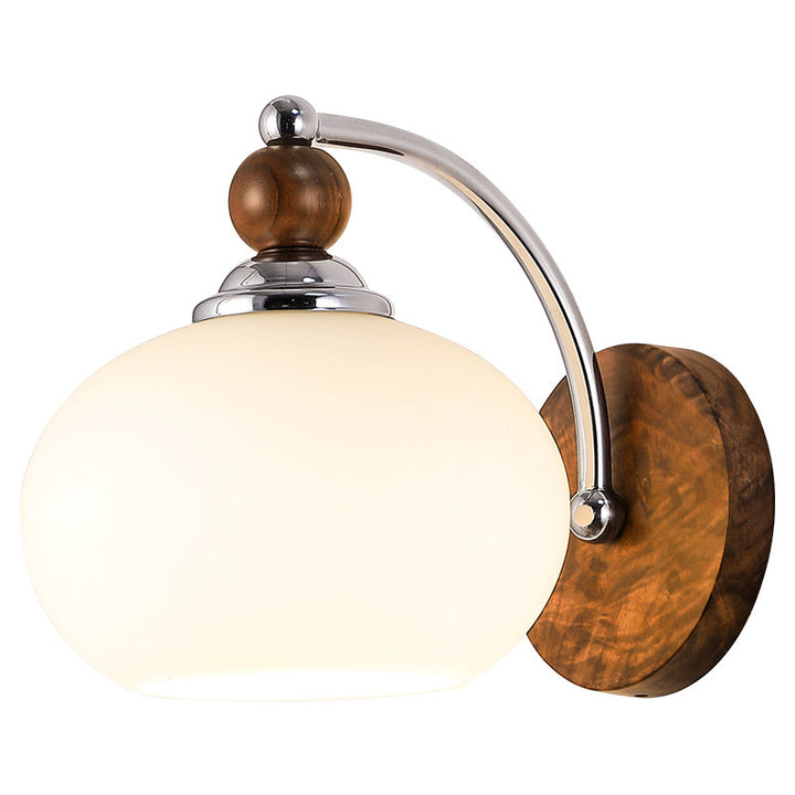 Applique murale traditionnelle vintage ovale en bois, fer et verre à 1 lumière pour chambre 