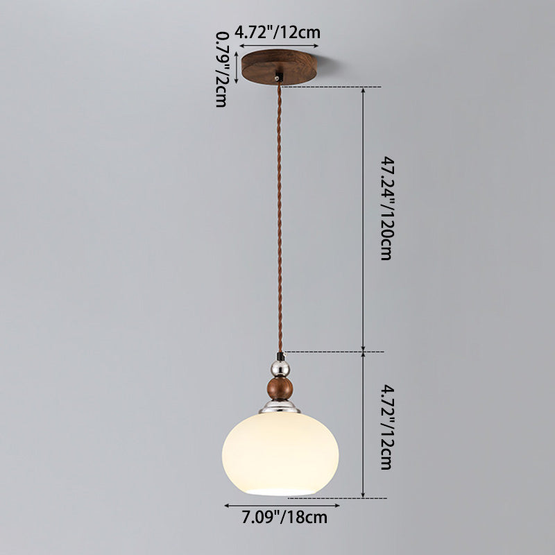 Traditionelle Vintage Oval Holz Eisen Glas 1-Licht Pendelleuchte für Wohnzimmer 