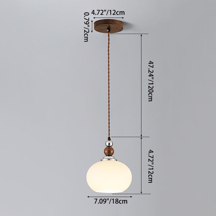 Traditionelle Vintage Oval Holz Eisen Glas 1-Licht Pendelleuchte für Wohnzimmer 