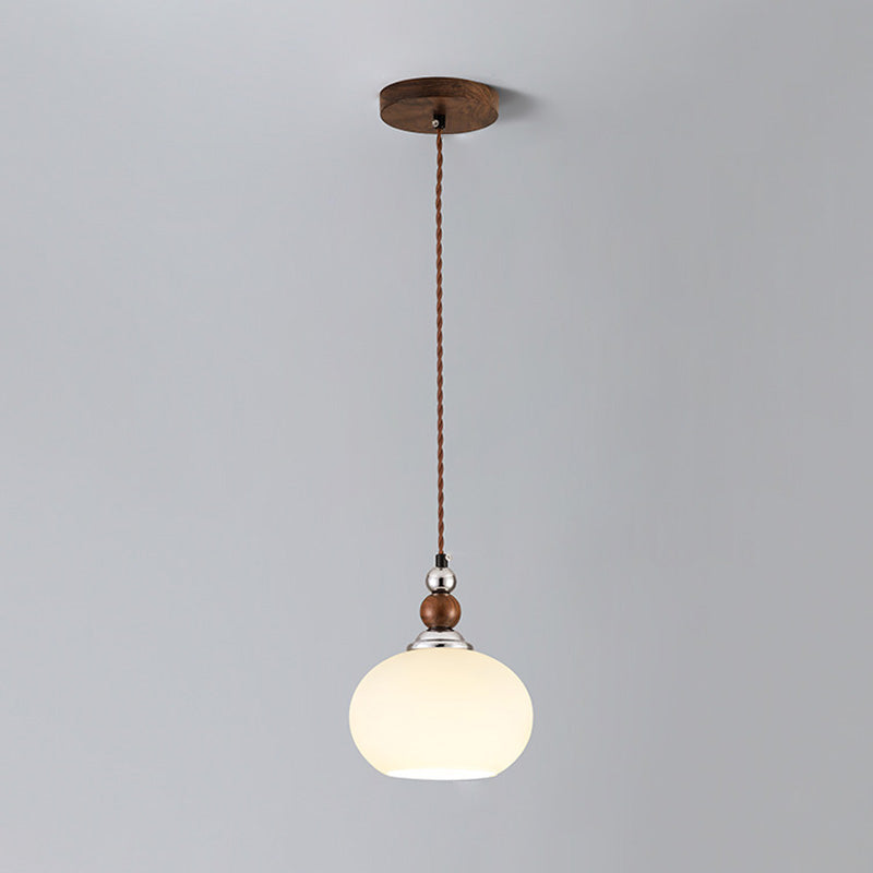 Traditionelle Vintage Oval Holz Eisen Glas 1-Licht Pendelleuchte für Wohnzimmer 