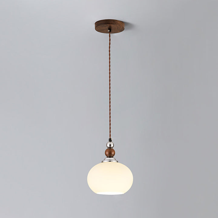 Traditionelle Vintage Oval Holz Eisen Glas 1-Licht Pendelleuchte für Wohnzimmer 