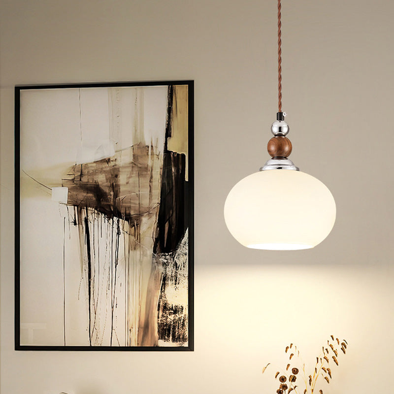 Traditionelle Vintage Oval Holz Eisen Glas 1-Licht Pendelleuchte für Wohnzimmer 