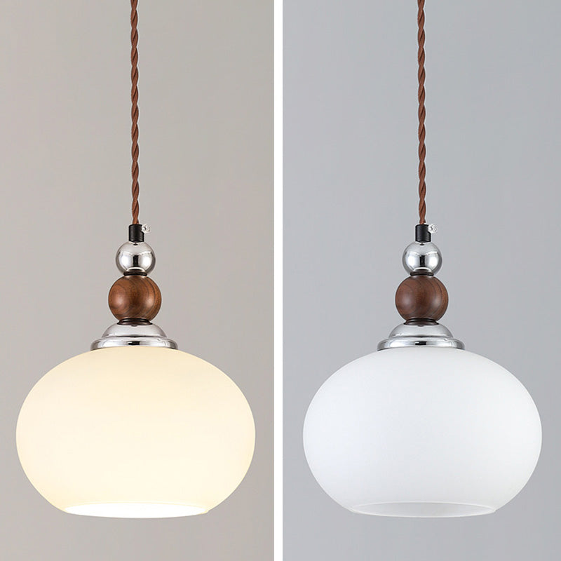 Traditionelle Vintage Oval Holz Eisen Glas 1-Licht Pendelleuchte für Wohnzimmer 