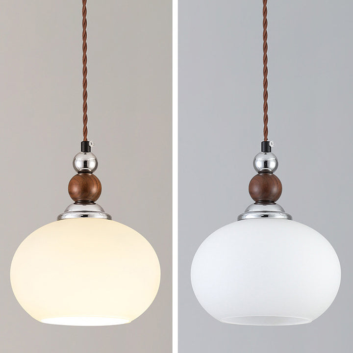 Traditionelle Vintage Oval Holz Eisen Glas 1-Licht Pendelleuchte für Wohnzimmer 